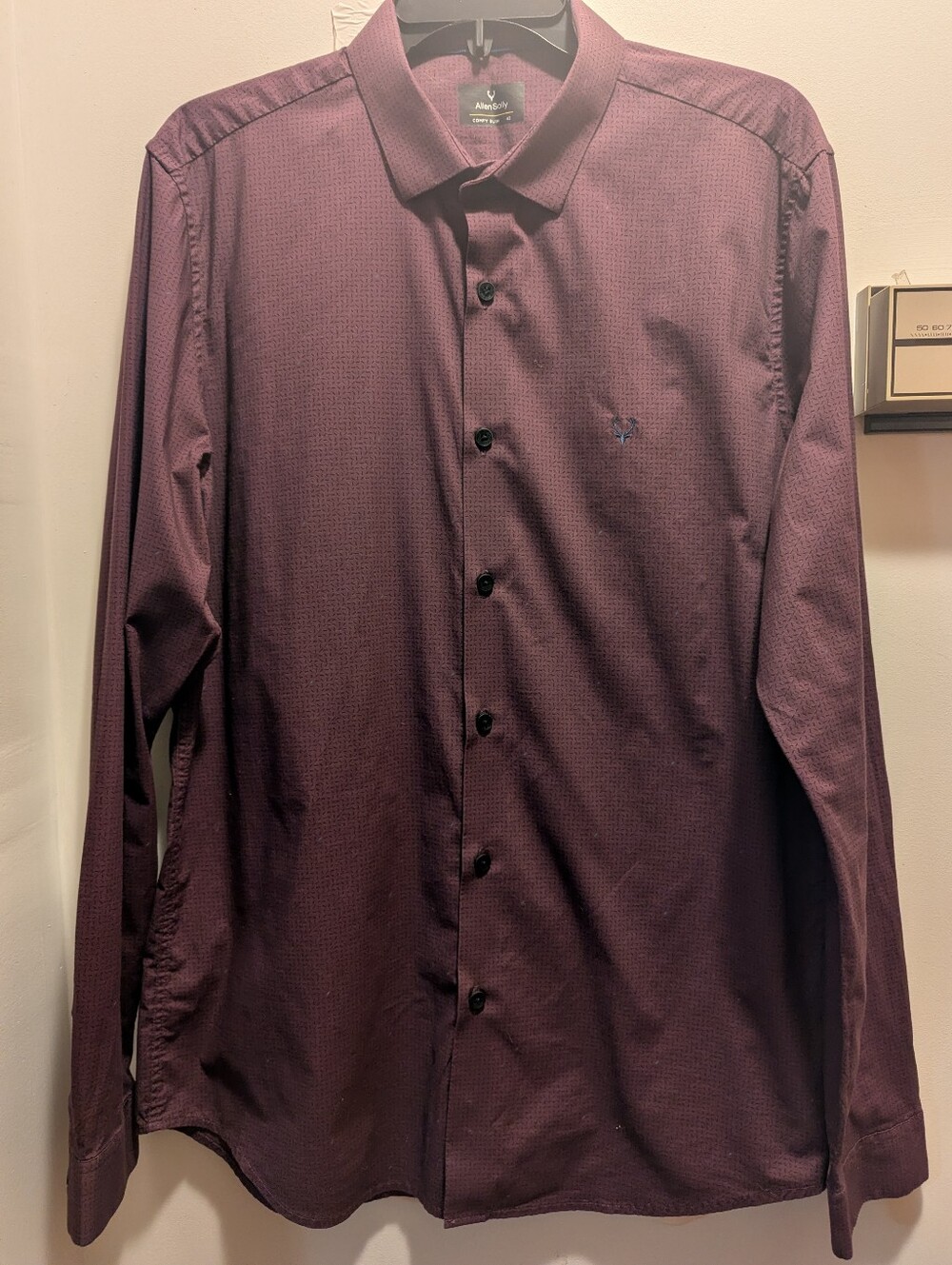 Allen Solly Men's 42 Comfy Slim Long-Sleeve Shirt  Burgundy W/Blue Specks Shirt